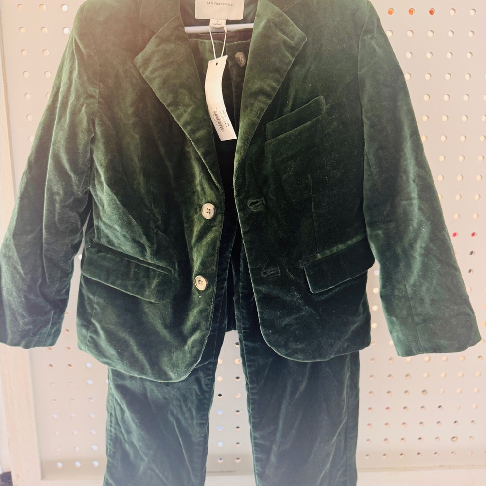Janie and Jack Pine Green The Velvet Party Blazer and Pants